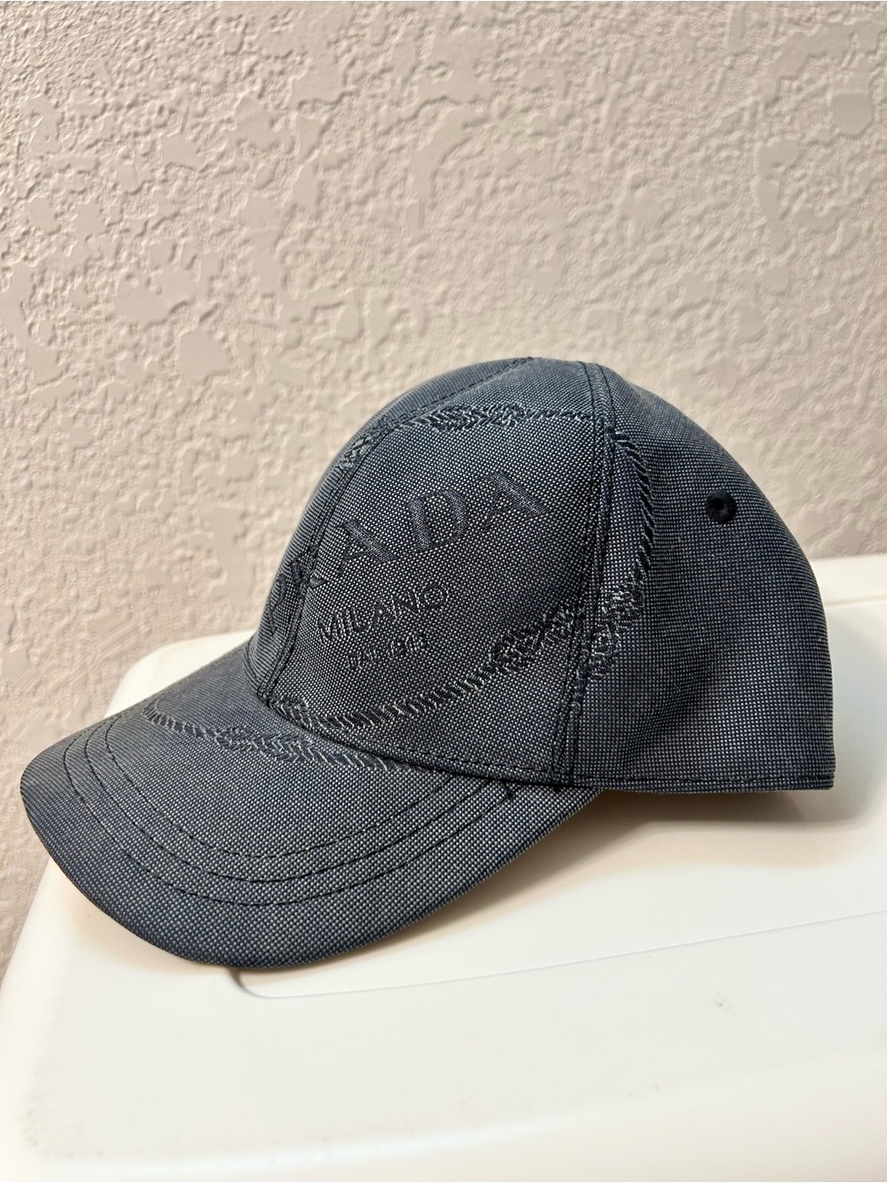 Prada Blue Embroidered Logo Baseball Cap